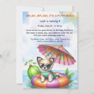 Convite de festas de Piscina de aniversário da Pup