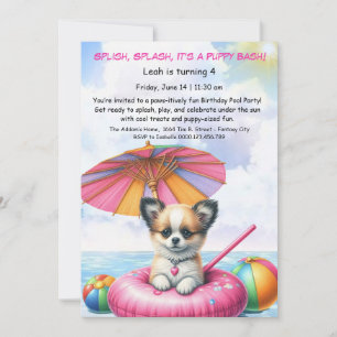 Convite de festas de Piscina de aniversário da Pup