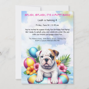 Convite de festas de Piscina de aniversário da Pup