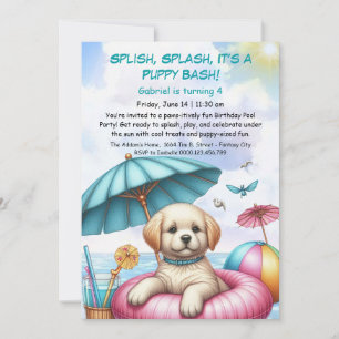 Convite de festas de Piscina de aniversário da Pup