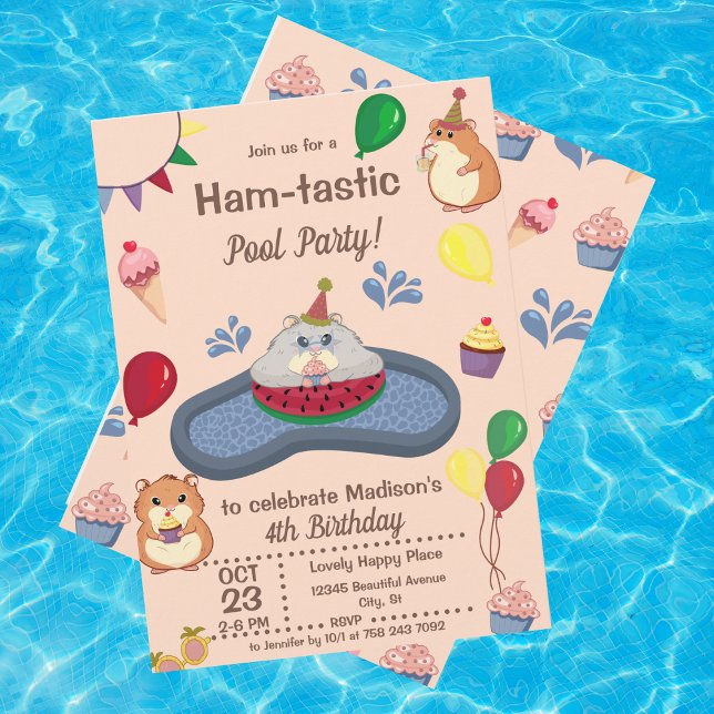 Convite de festas de Piscina de aniversário de Ham (Criador carregado)