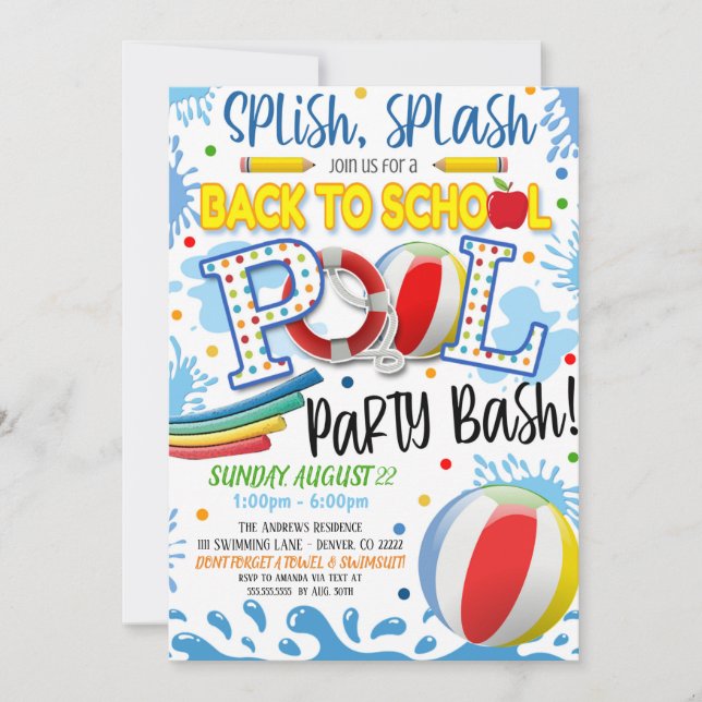 Convite de festas de Piscina de fim de verão (Frente)