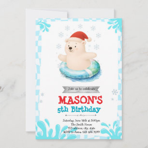 Convite de festas de piscina de inverno com urso p