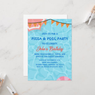 convite de festas de piscina de pizza