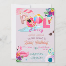 CONVITE DE FESTAS de Piscina de Tema PInk