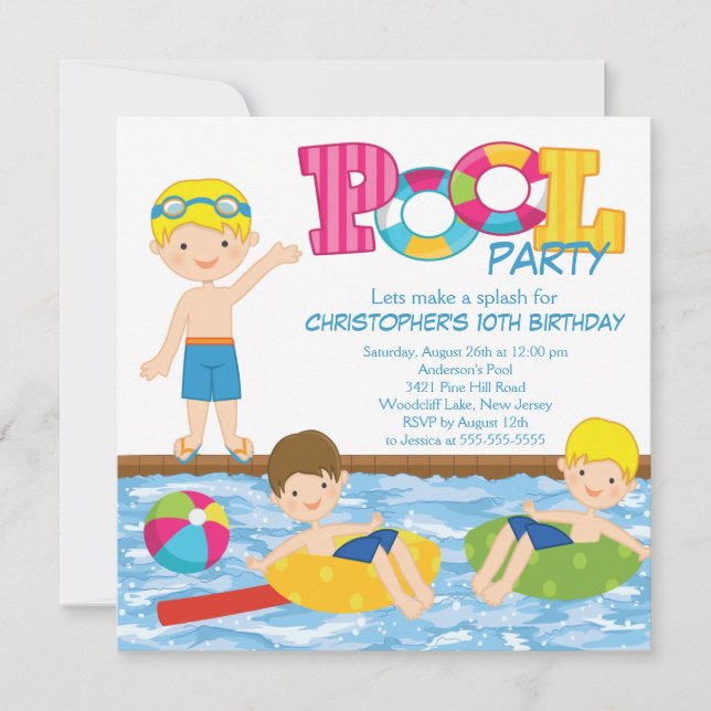 Convite de festas de Piscina de verão de aniversár (Frente)
