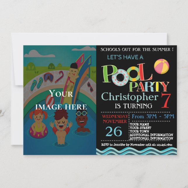 CONVITE DE FESTAS DE PISCINA DE VERÃO | FESTA DE A (Frente)