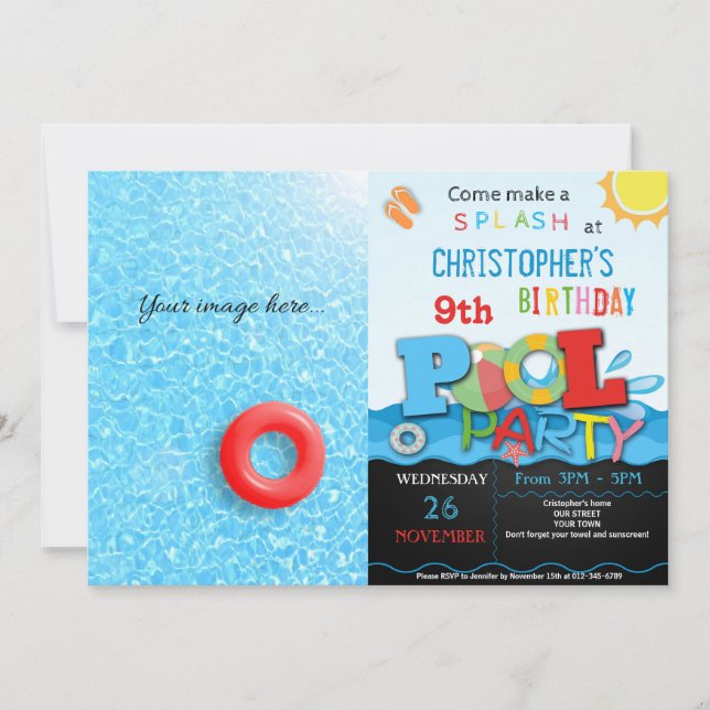 CONVITE DE FESTAS DE PISCINA DE VERÃO | FESTA DE A (Frente)