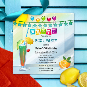 Convite de festas de Piscina de Verão para Aquare