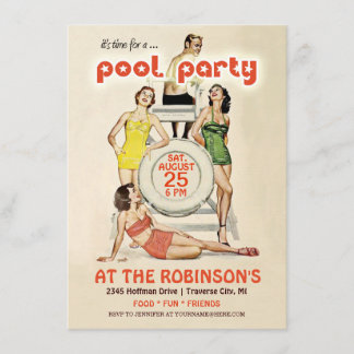 Convite de festas de Piscina de Vintage Retrospect