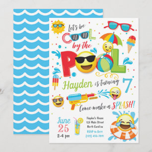 Convite de festas de Piscina Emoji, Aniversário d