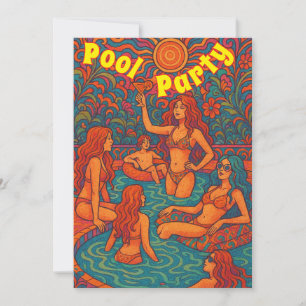 Convite de festas de Piscina Psicodélica Retroativ