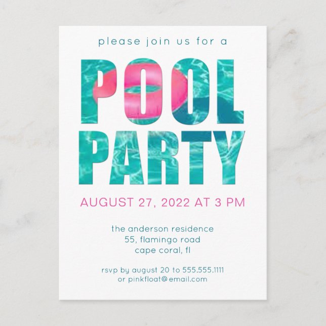Convite de festas de Piscina tropical divertida (Frente)