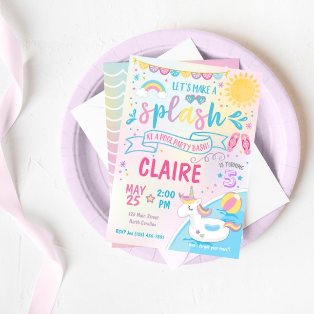 Convite de festas de Piscina Unicórn, Piscina Bash (Criador carregado)