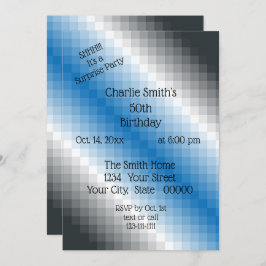 Convite de festas de pixel Cinza azul