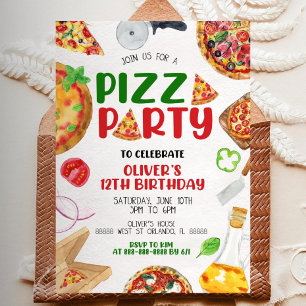 Convite de festas de pizza editável, Pizza Birthda