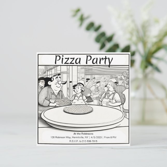 Convite de festas de pizza personalizada (Em pé/Frente)