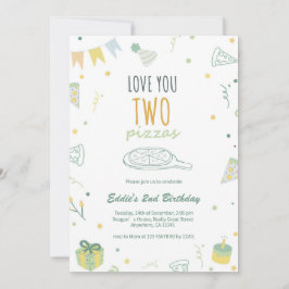Convite de festas de pizza segundo aniversário azu