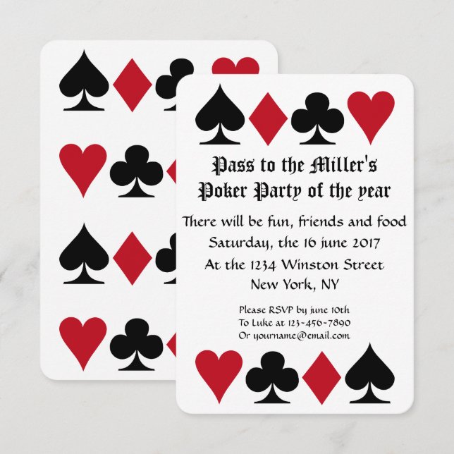 Convite de festas de pôquer B (Frente/Verso)