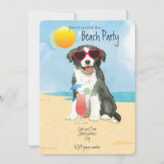 Convite de festas de praia Collie, na fronteira de (Frente)