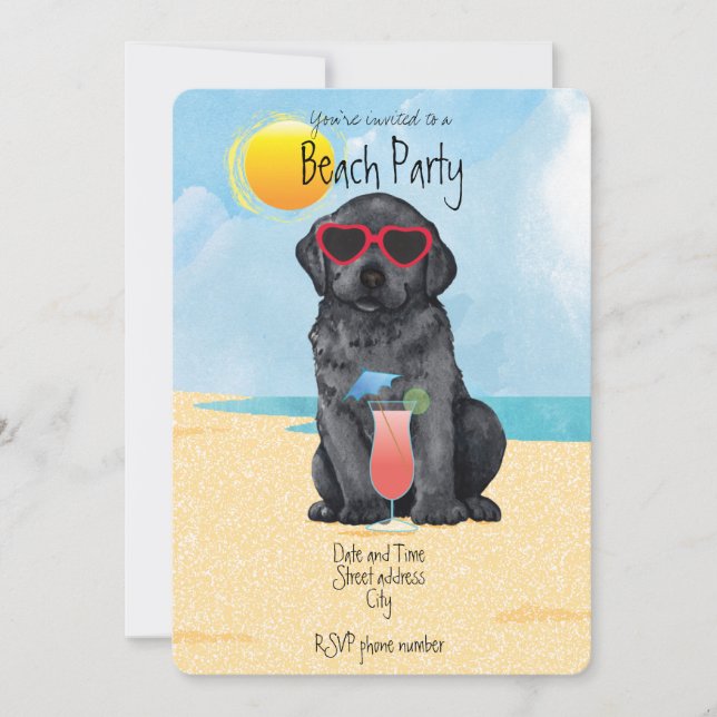 Convite de festas de praia do Summer Black Lab (Frente)