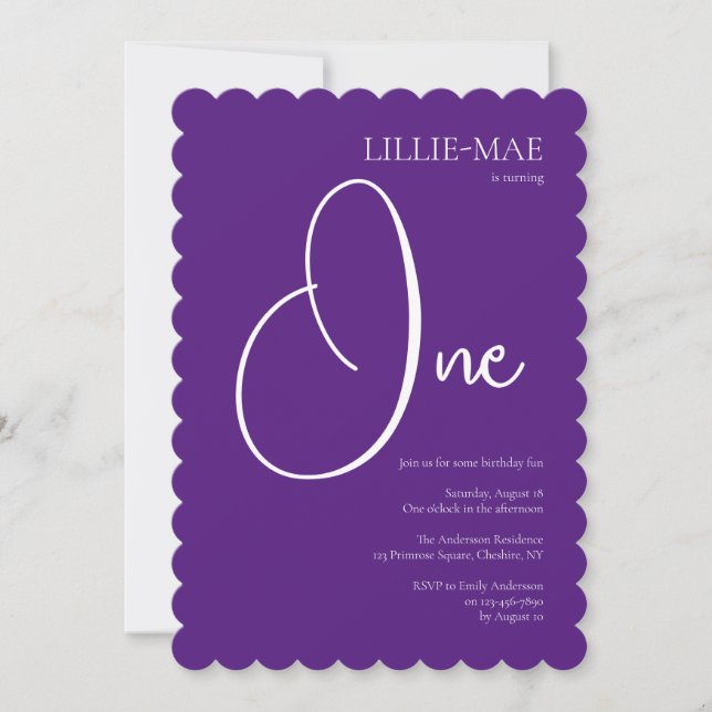 Convite de festas de primeiro aniversario de Roxo (Frente)