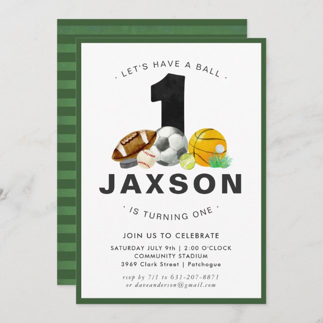Convite de festas de primeiro aniversario desporti (Frente/Verso)