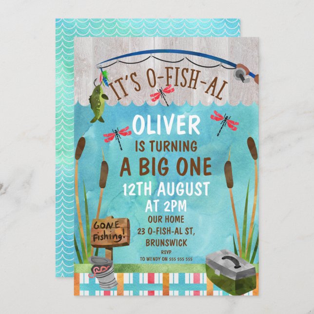 Convite de festas de primeiro aniversario O-Fish_A (Frente/Verso)