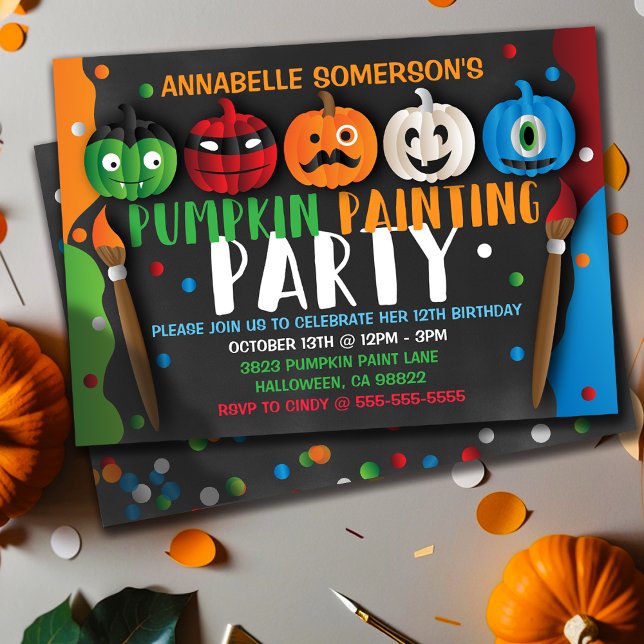 Convite de festas de Pumpkin para Crianças do Dia  (Halloween Kids Pumpkin Painting Party Invitation
)