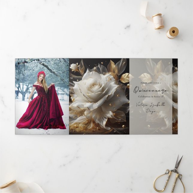 Convite de festas de Quinceanera de Foto Rosa Bran (Fora)