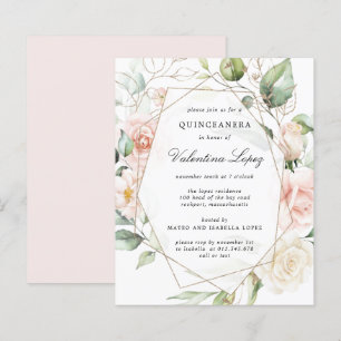 Convite de festas de Quinceanera Floral Cor-de-Ros