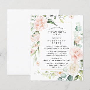 Convite de festas de Quinceanera Floral Cor-de-Ros