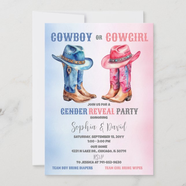 Convite de festas de Revelação de Sexo de Cowboy o (Frente)