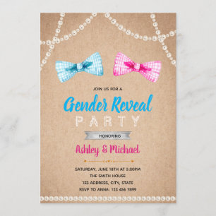 Convite de festas de revelação do gênero Bowtie
