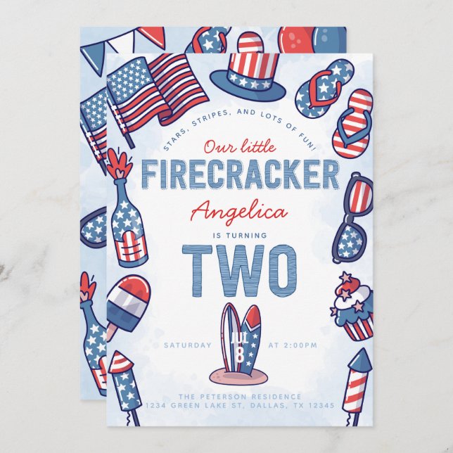 convite de festas de segundo aniversário de 4 de j (Frente/Verso)