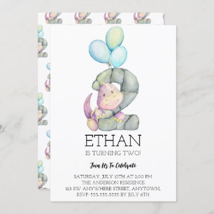 Convite de festas de segundo aniversário do Dinoss