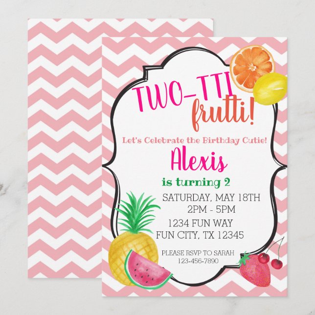 Convite de festas de segundo aniversário Frutti de (Frente/Verso)