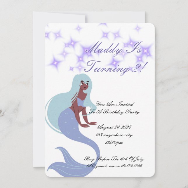 Convite de festas de sereia para meninas (Frente)