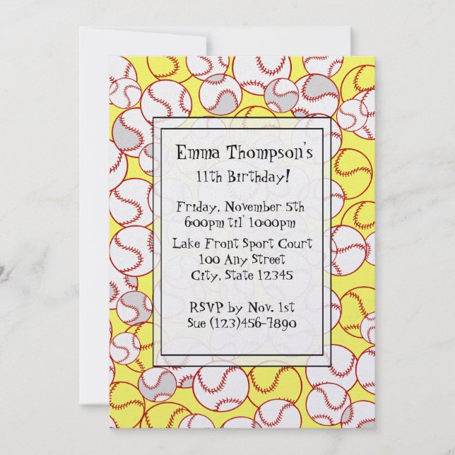 Convite de festas de Softball (Frente)