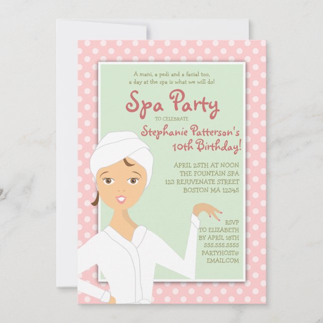 Convite de festas De Spa Birthday| Rosa (Frente)