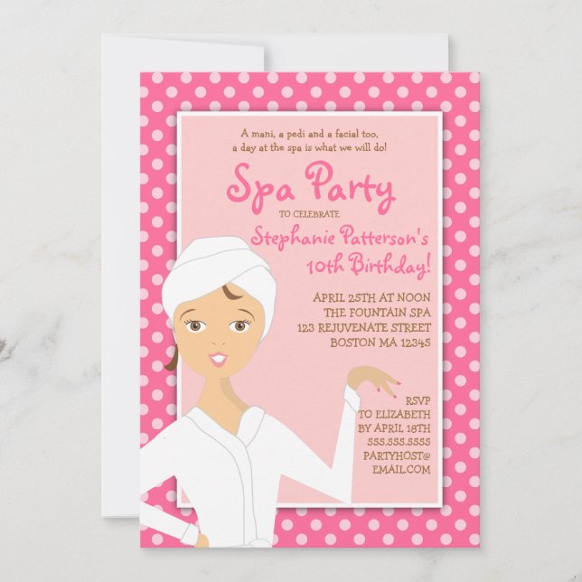 Convite de festas De Spa Birthday| Rosa (Frente)