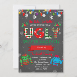 Convite de festas de suéter de natal feio