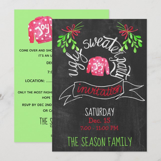 Convite de festas de Suéter de Natal Feio (Frente/Verso)