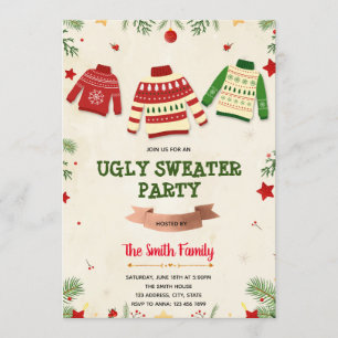 convite de festas de suéter feio de Natal