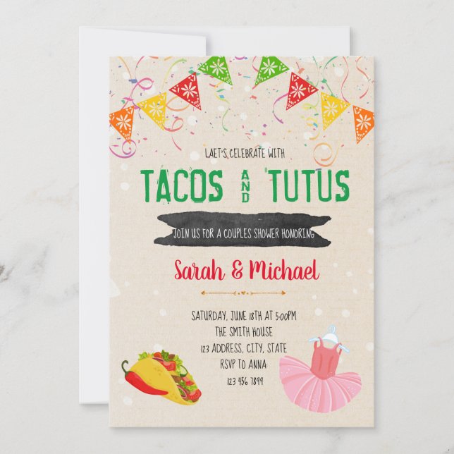 convite de festas de tacos e de tutus (Frente)