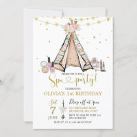 Convite de festas De Teepee Pink Floral Girl Spa