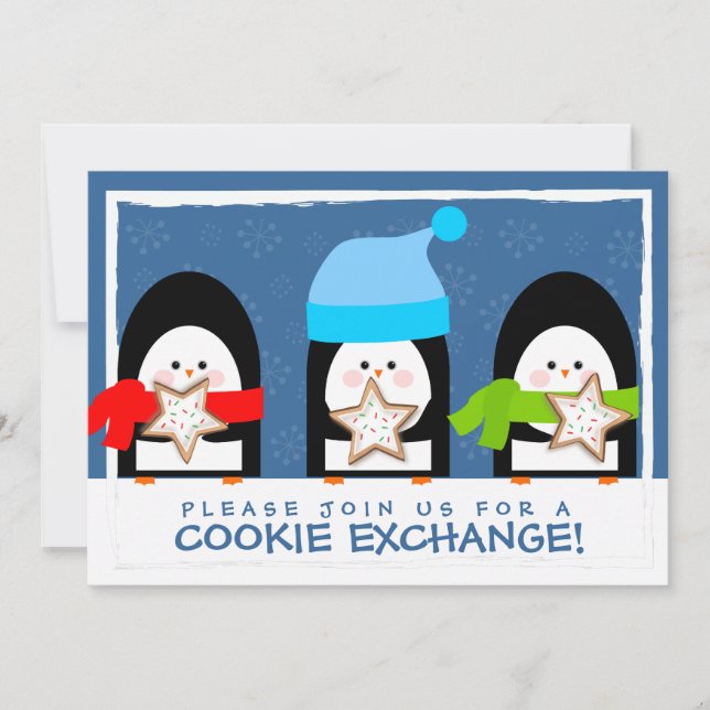 Convite de festas de Troca de Cookies Cute Penguin (Frente)