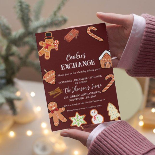 Convite de festas de Troca de Cookies Red Christma (Criador carregado)