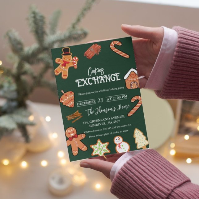 Convite de festas de troca de cookies verdes no Na (Criador carregado)