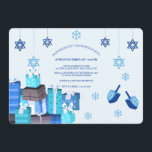 Convite de festas de troca de presentes de Hanukka<br><div class="desc">Comece a diversão da sua festa de Chanucá com este convite delicioso, com estrelas perigosas de David, presentes embrulhados em azul, flocos de neve e sonhos. Desenhado por Freepik). Projetado por Freepik). () A placa é fácil de personalizar com seu texto, fonte, cor da fonte, opções de forma de papel...</div>